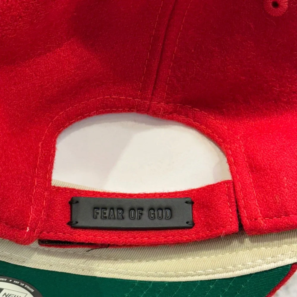 Fear of God Mens OSFM 9FORTY Strapback Hat Red FG‎ Logo Wool Blend Streetwear